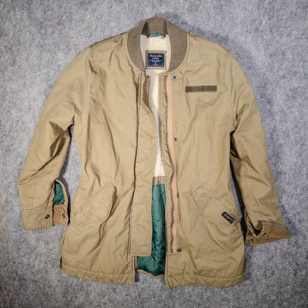 Abercrombie Fitch Jacket Womens Medium Green Sherpa lined Military Chore